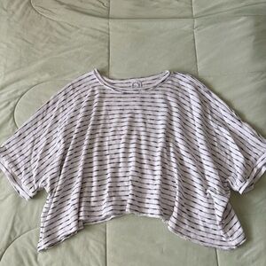 Blue Rain White Black Cotton Blend Cropped Striped Short Sleeve Oversized Size L